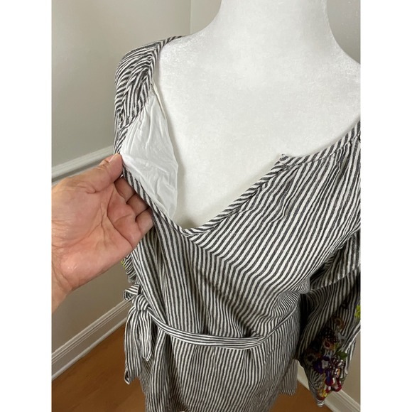 Feather Bone Anthropologie Stripe Embroidered Sleeve Tunic‎ Dress Women Size XS - Picture 7 of 13